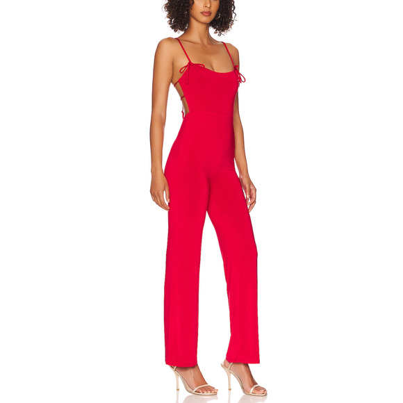 Lovers + Friends Red Wide Leg Jumpsuit MEDIUM Strappy Jersey Revolve $178 NEW - Picture 3 of 9